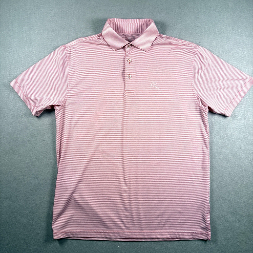 Rhoback Mens Medium Pink White Striped Performance Stretch Golf Polo